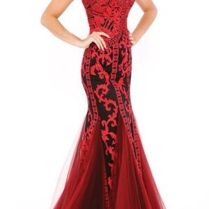Mon Cheri Strapless Red and Black Dress